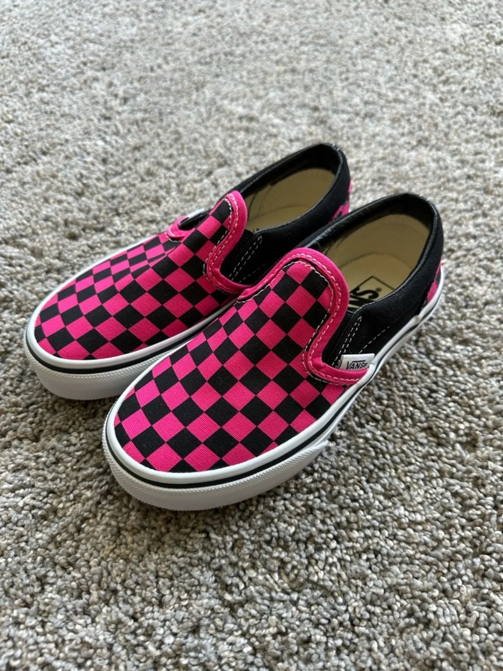Little kids size 12 slip on vans. Hot pink and black checkers. Brand new! - Picture 1 of 5